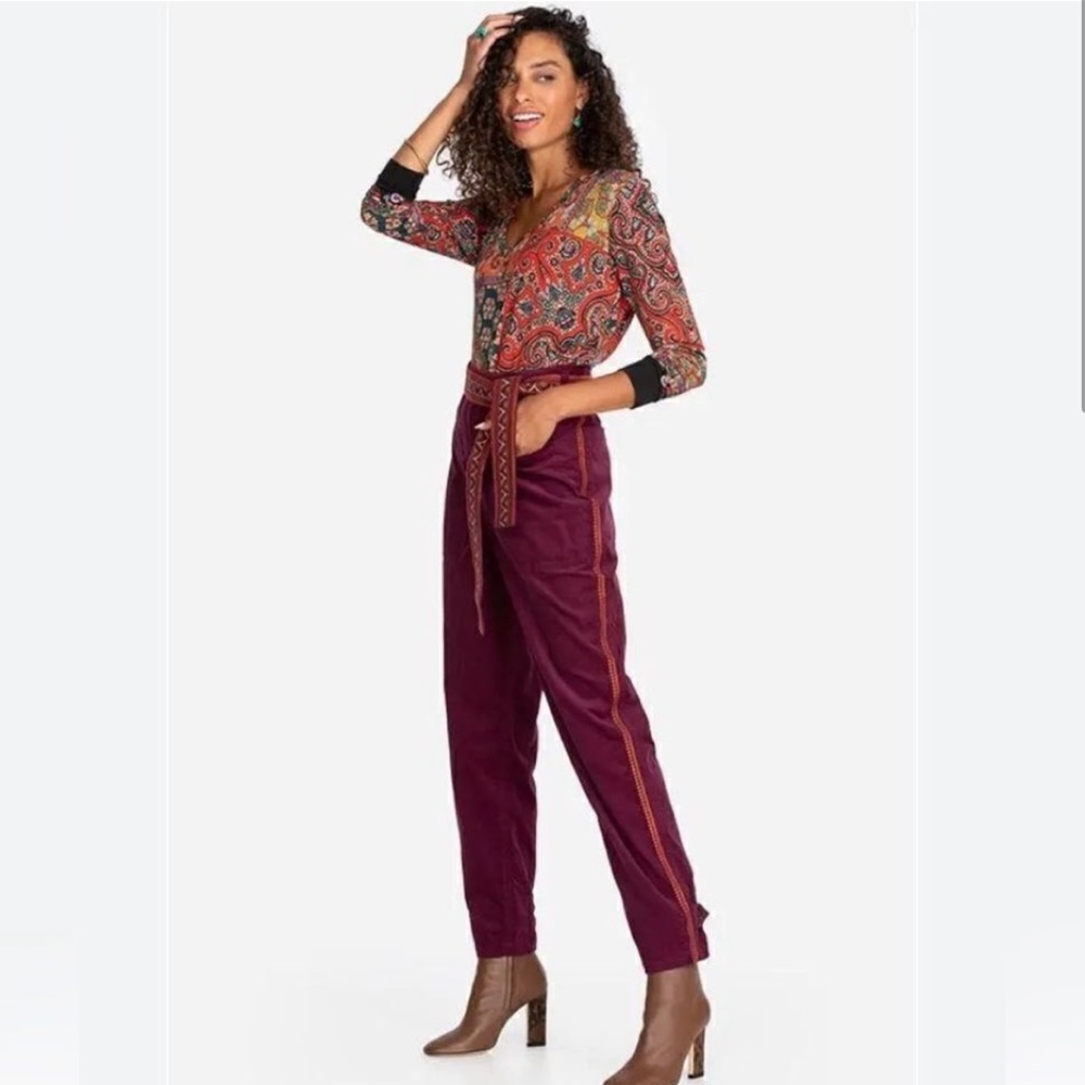 NWOT Johnny Was Lambda Highwaist Pant Embroidered Corduroy Boho Medium M